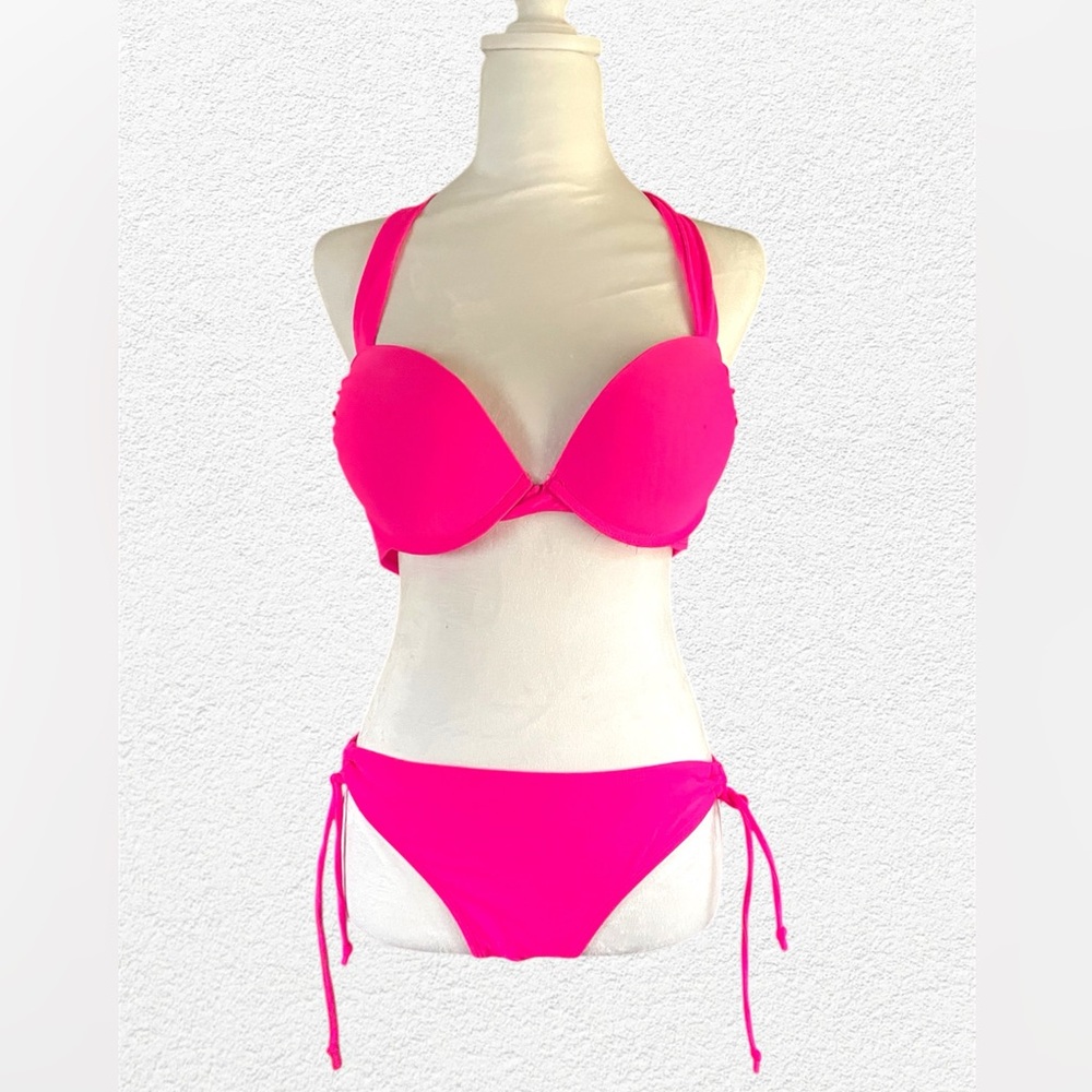 Apollo Swimwear 2 Pc Bikini And Push Up Top Size Large Hot Pink
